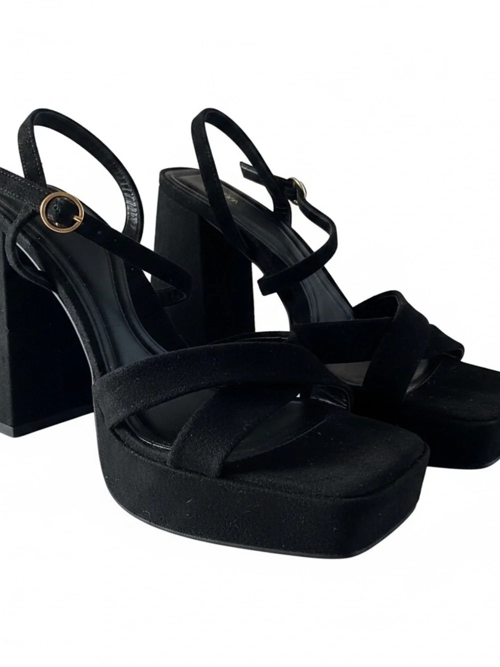 Zara Black Platform Block Heel Sandals with Ankle Strap